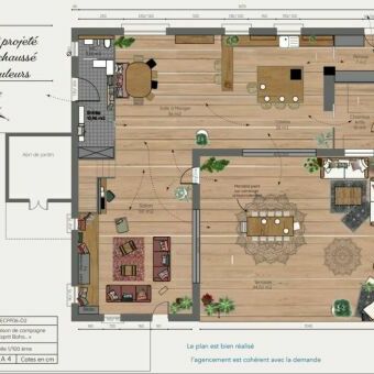 Plan mis en couleurs du rez-de-chausse de la maison 